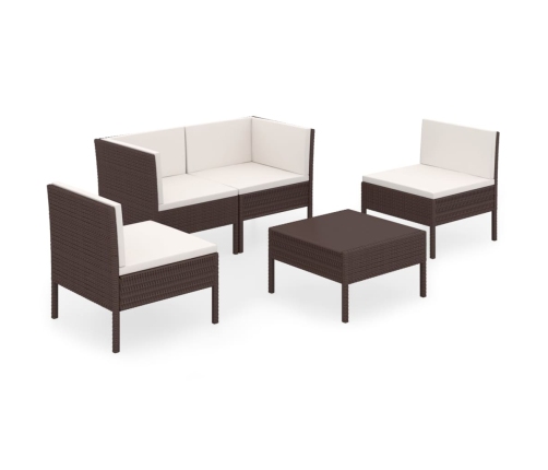 Set muebles de jardín 5 pzas y cojines ratán sintético marrón