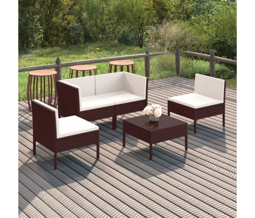 Set muebles de jardín 5 pzas y cojines ratán sintético marrón