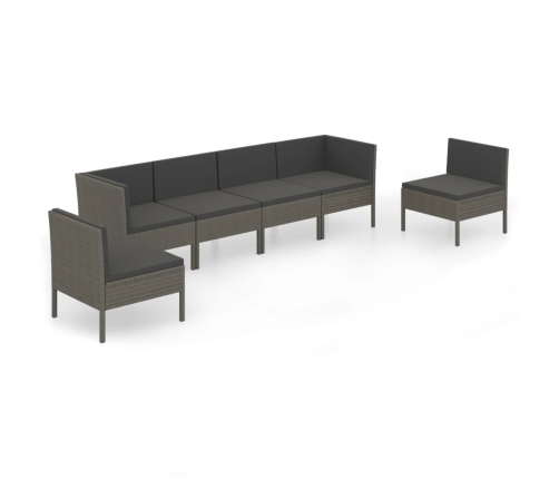 Set de muebles de jardín 6 pzas y cojines ratán sintético gris