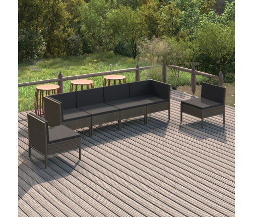 Set de muebles de jardín 6 pzas y cojines ratán sintético gris