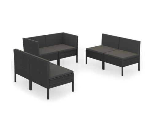 Set de muebles de jardín 6 pzas y cojines ratán sintético negro