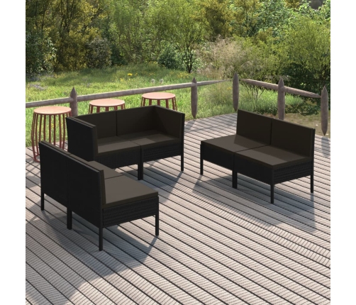Set de muebles de jardín 6 pzas y cojines ratán sintético negro