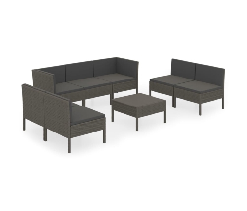 Set de muebles de jardín 8 pzas y cojines ratán sintético gris