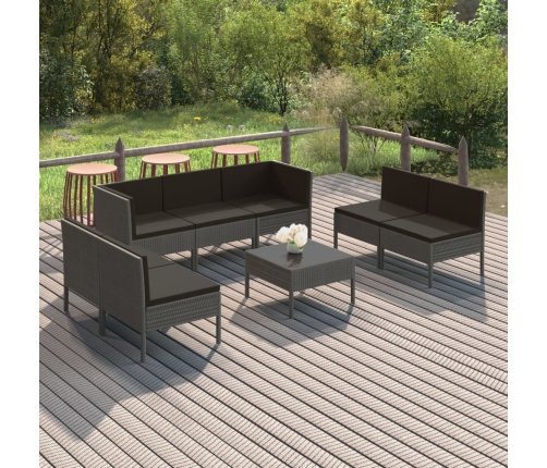 Set de muebles de jardín 8 pzas y cojines ratán sintético gris