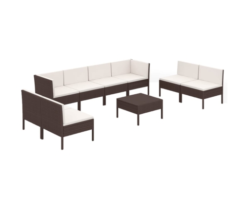 Set muebles de jardín 9 pzas y cojines ratán sintético marrón