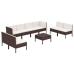 Set muebles de jardín 9 pzas y cojines ratán sintético marrón