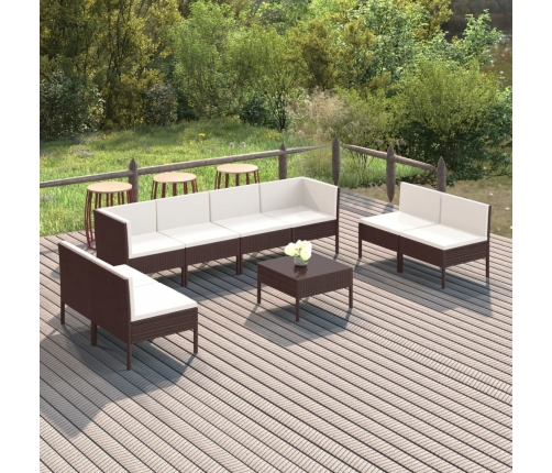 Set muebles de jardín 9 pzas y cojines ratán sintético marrón