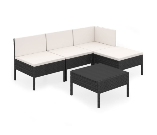 Set de muebles de jardín 5 pzas y cojines ratán sintético negro
