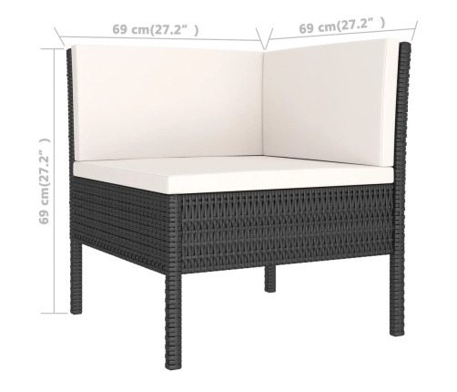 Set de muebles de jardín 5 pzas y cojines ratán sintético negro