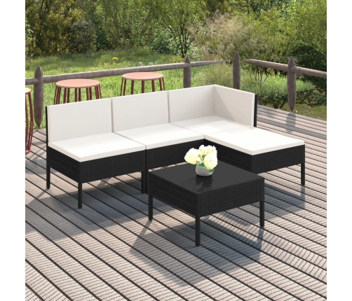 Set de muebles de jardín 5 pzas y cojines ratán sintético negro