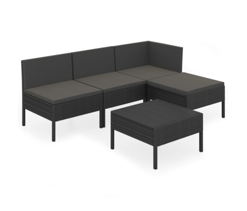 Set de muebles de jardín 5 pzas y cojines ratán sintético negro