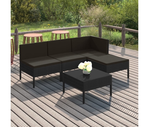 Set de muebles de jardín 5 pzas y cojines ratán sintético negro