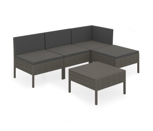 Set de muebles de jardín 5 pzas y cojines ratán sintético gris