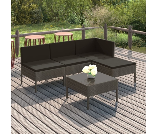 Set de muebles de jardín 5 pzas y cojines ratán sintético gris