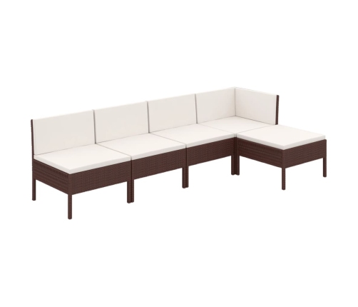 Set muebles de jardín 5 pzas y cojines ratán sintético marrón