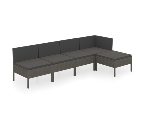 Set de muebles de jardín 5 pzas y cojines ratán sintético gris