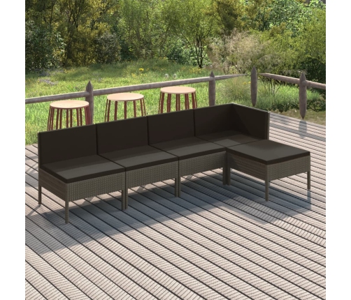 Set de muebles de jardín 5 pzas y cojines ratán sintético gris