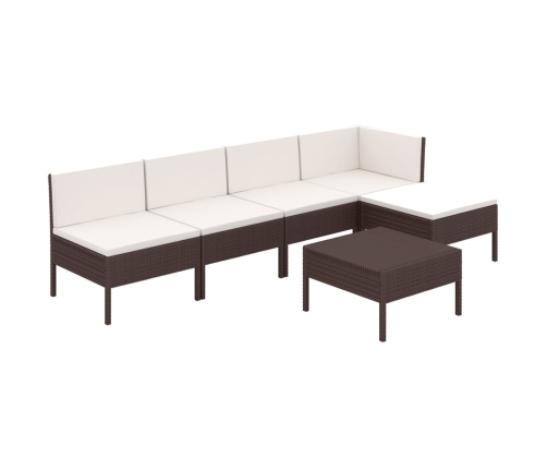 Set muebles de jardín 6 pzas y cojines ratán sintético marrón