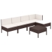 Set muebles de jardín 6 pzas y cojines ratán sintético marrón