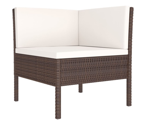 Set muebles de jardín 6 pzas y cojines ratán sintético marrón