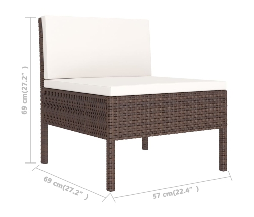 Set muebles de jardín 6 pzas y cojines ratán sintético marrón