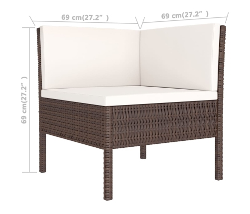 Set muebles de jardín 6 pzas y cojines ratán sintético marrón