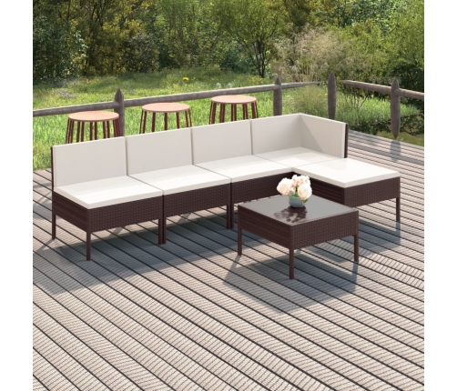 Set muebles de jardín 6 pzas y cojines ratán sintético marrón