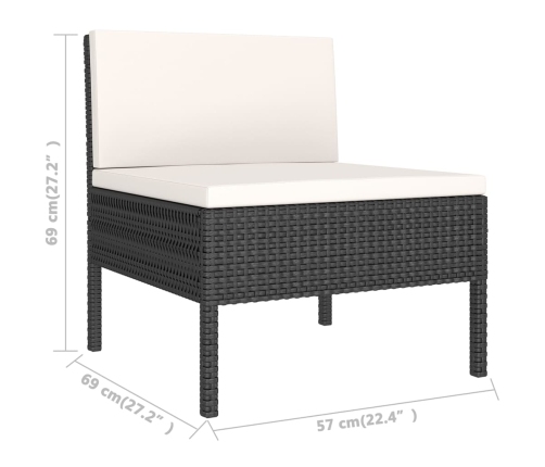 Set de muebles de jardín 6 pzas y cojines ratán sintético negro