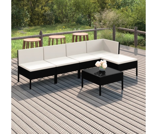 Set de muebles de jardín 6 pzas y cojines ratán sintético negro