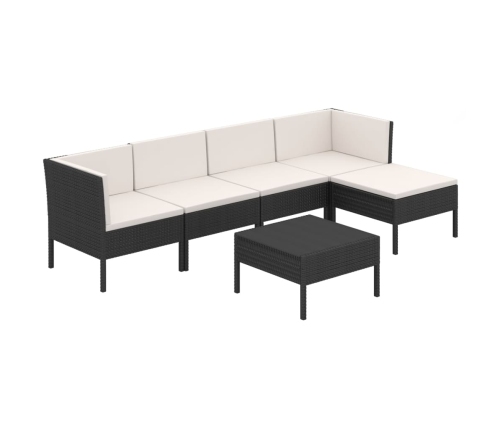 Set de muebles de jardín 6 pzas y cojines ratán sintético negro
