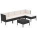 Set de muebles de jardín 6 pzas y cojines ratán sintético negro