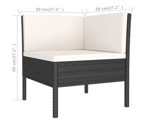 Set de muebles de jardín 6 pzas y cojines ratán sintético negro