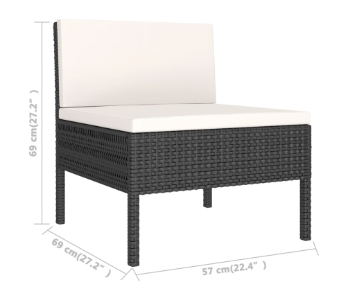 Set de muebles de jardín 6 pzas y cojines ratán sintético negro