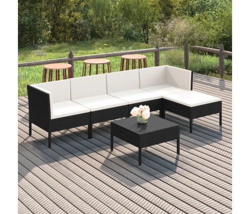 Set de muebles de jardín 6 pzas y cojines ratán sintético negro