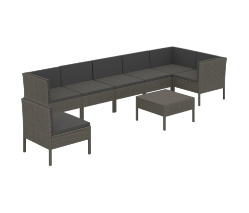 Set de muebles de jardín 8 pzas y cojines ratán sintético gris