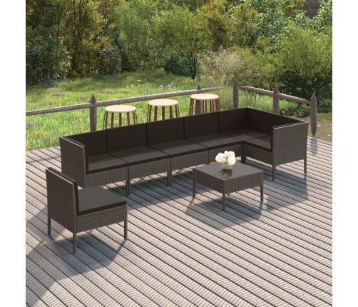 Set de muebles de jardín 8 pzas y cojines ratán sintético gris