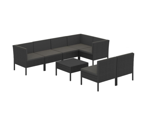 Set de muebles de jardín 8 pzas y cojines ratán sintético negro