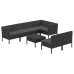 Set de muebles de jardín 8 pzas y cojines ratán sintético negro