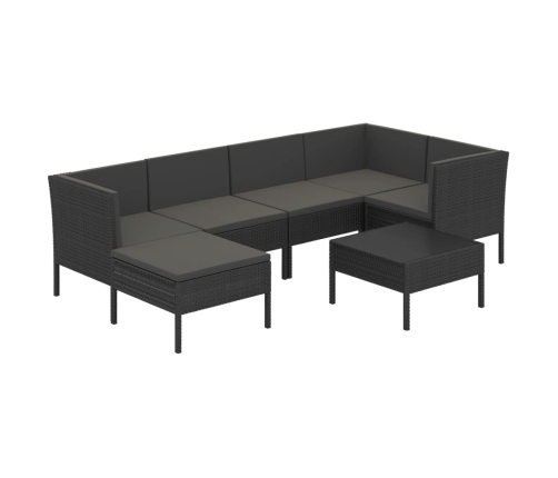 Set de muebles de jardín 7 pzas y cojines ratán sintético negro