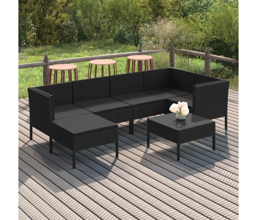 Set de muebles de jardín 7 pzas y cojines ratán sintético negro