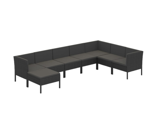 Set de muebles de jardín 8 pzas y cojines ratán sintético negro