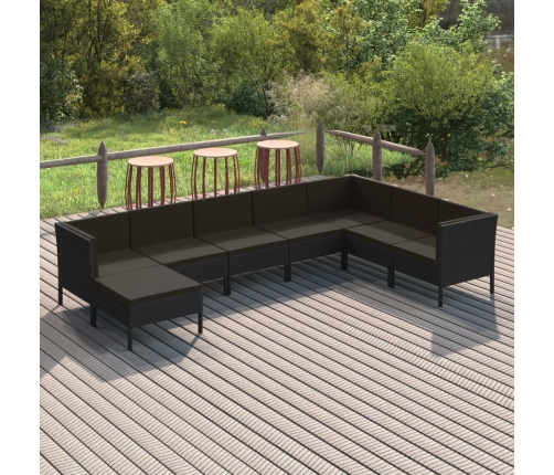 Set de muebles de jardín 8 pzas y cojines ratán sintético negro