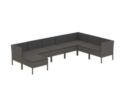 Set de muebles de jardín 8 pzas y cojines ratán sintético gris