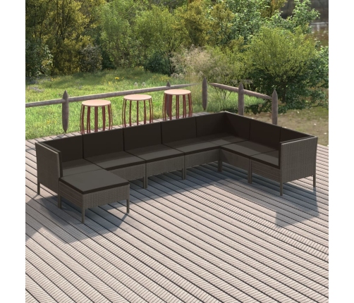 Set de muebles de jardín 8 pzas y cojines ratán sintético gris