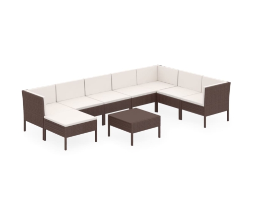 Set muebles de jardín 9 pzas y cojines ratán sintético marrón