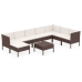 Set muebles de jardín 9 pzas y cojines ratán sintético marrón