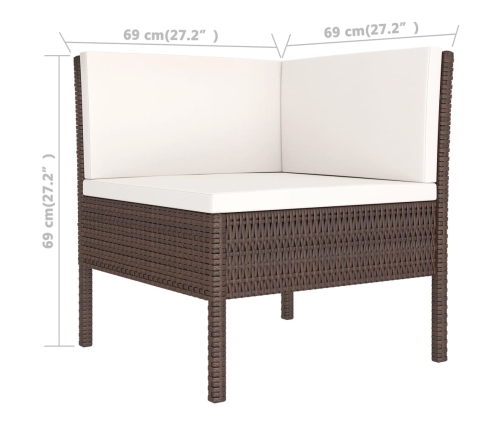 Set muebles de jardín 9 pzas y cojines ratán sintético marrón