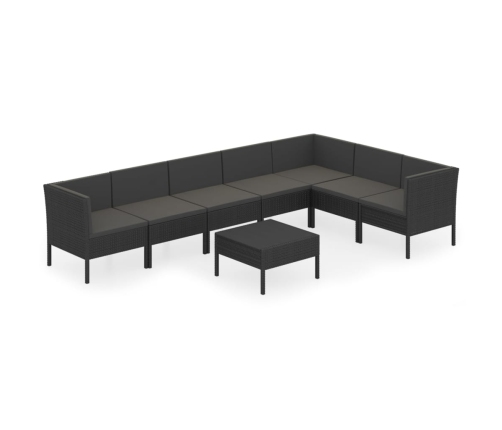 Set de muebles de jardín 8 pzas y cojines ratán sintético negro