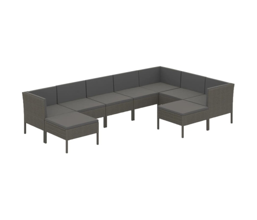 Set de muebles de jardín 9 pzas y cojines ratán sintético gris