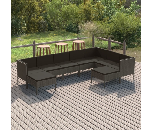Set de muebles de jardín 9 pzas y cojines ratán sintético gris